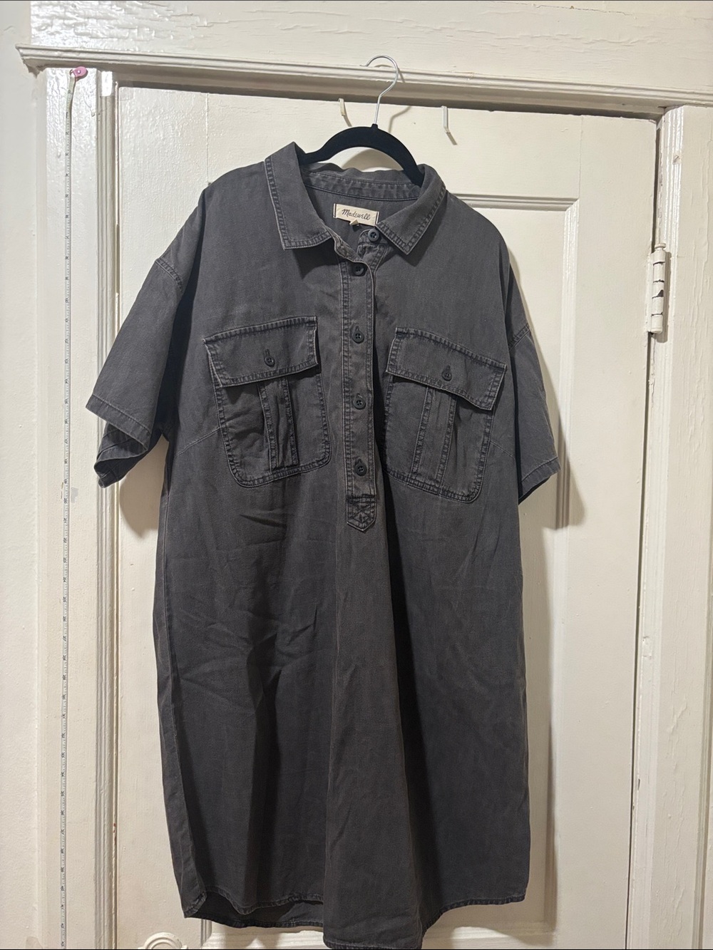 Madewell Short-Sleeve Button Utility Shirt Dress - Charcoal Gray
